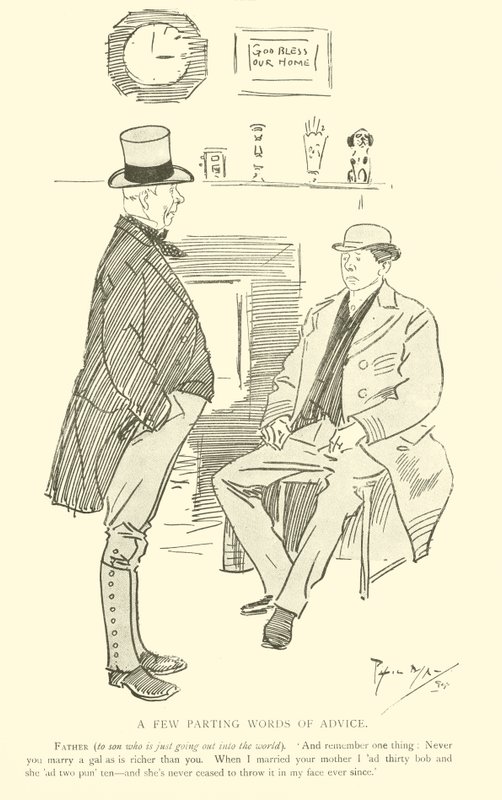 Phil Mayn sarjakuva 1890-luvulta (litho) tekijältä Phil May