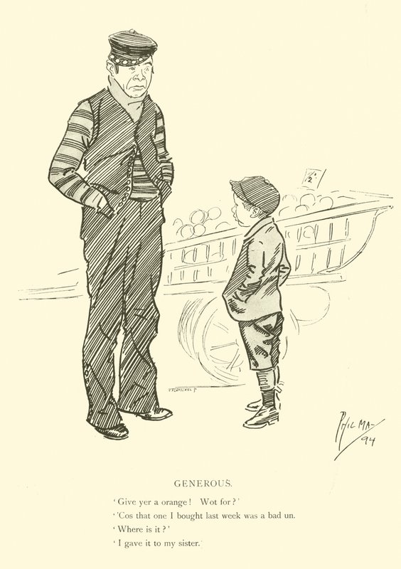 Phil Mayn sarjakuva 1890-luvulta (litho) tekijältä Phil May