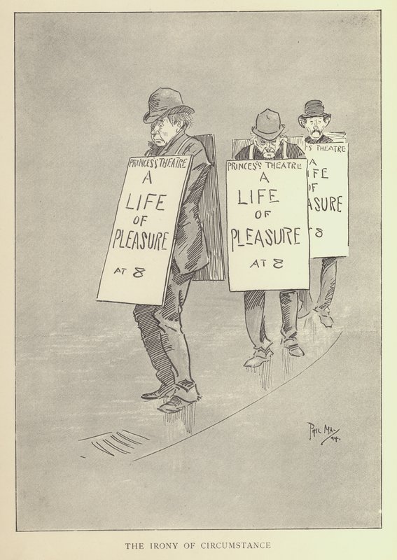 Phil Mayn sarjakuva 1890-luvulta (litho) tekijältä Phil May