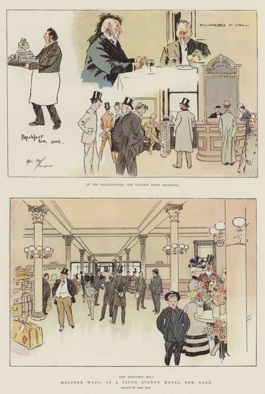Western Ways, Fifth Avenue -hotellissa, New Yorkissa (chromolitho) tekijältä Phil May