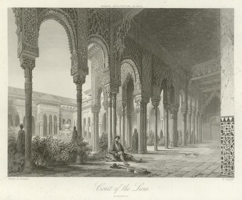 Leijonien tuomioistuin, Alhambra, Granada, Espanja tekijältä Philibert Joseph Girault de Prangey
