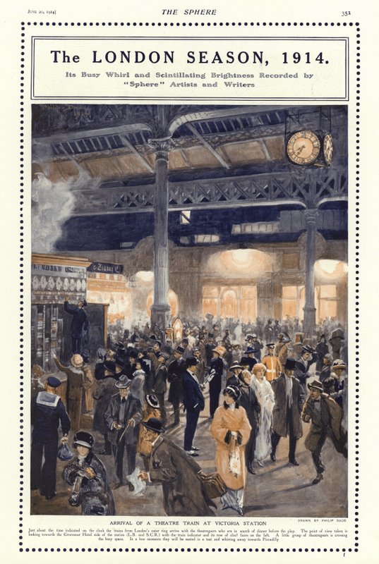 Teatterijunan saapuminen Victorian asemalle, Lontoo tekijältä Philip Dadd