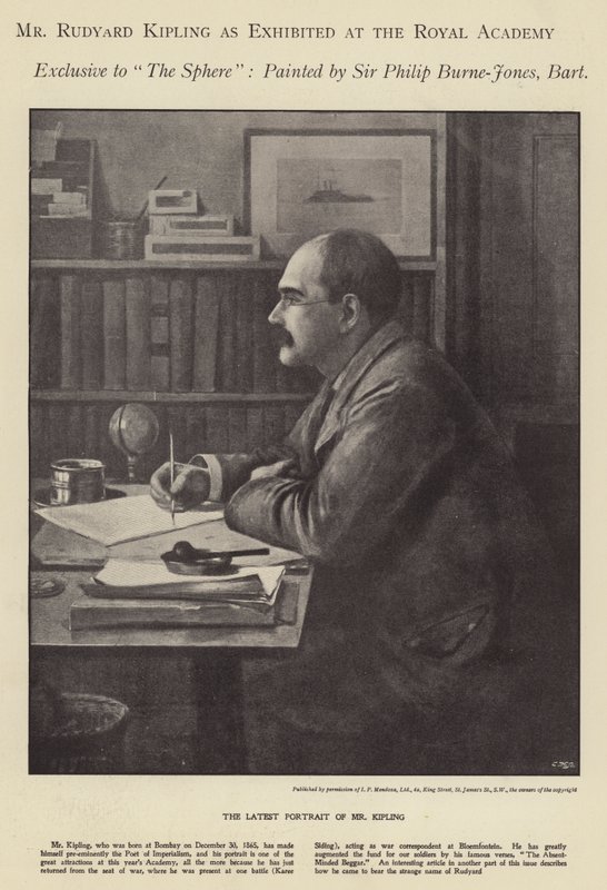 Rudyard Kiplingin muotokuva näytteillä Royal Academyssa (litho) tekijältä Philip (after) Burne Jones
