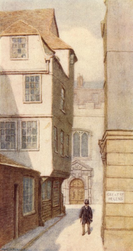 No 10 Great St Helens ja St Helensin kirkon sisäänkäynti, 1893 tekijältä Philip Norman