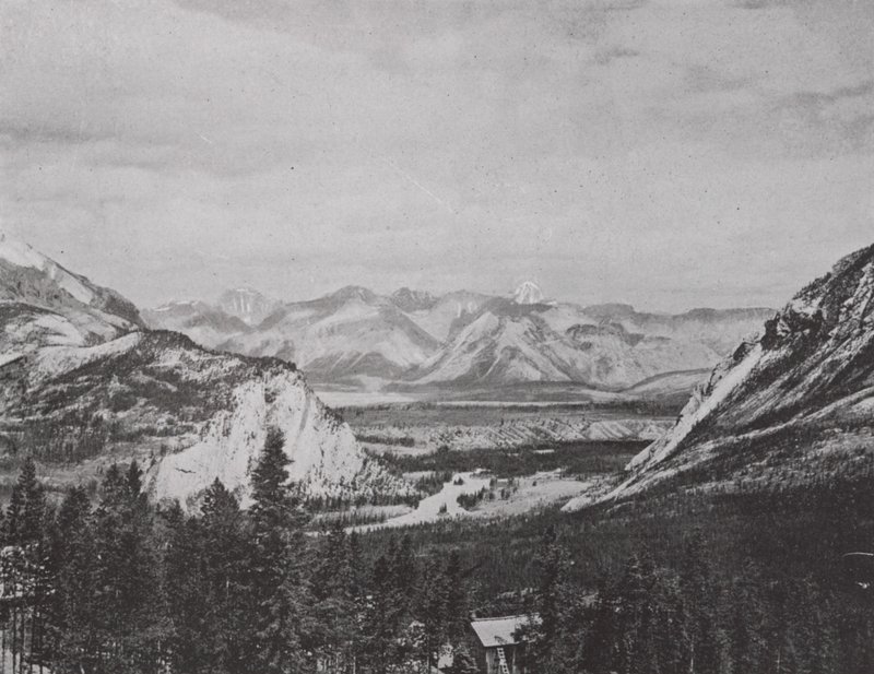 La vall de Bow, al parc nacional canadenc; Canadian Pacific Railway (foto b/n) finlandès tekijältä Photographer Canadian