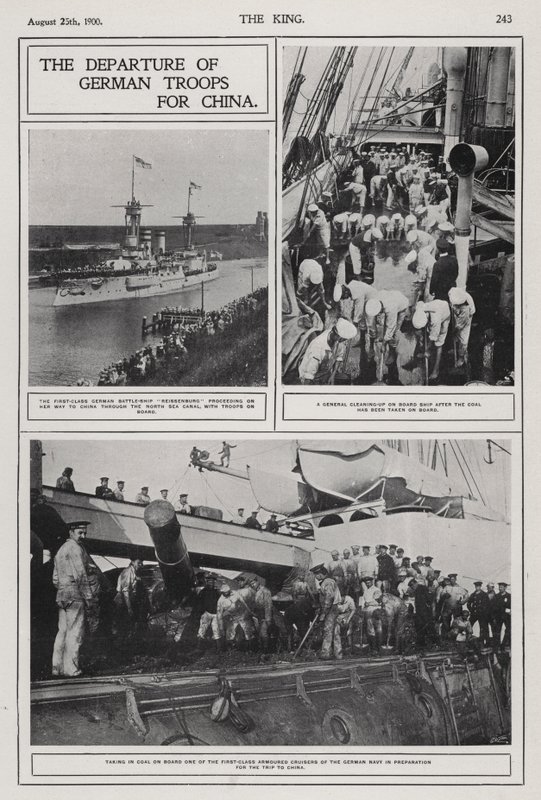 Saksalaisten joukkojen lähtö Kiinaan nyrkkeilijöiden kapinan tukahduttamiseksi, elokuu 1900 (m/v kuva) tekijältä Photographer German