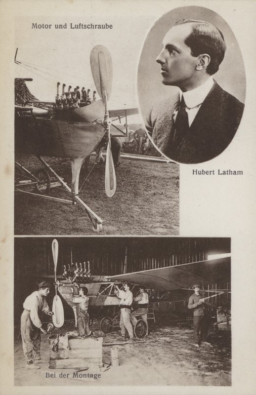 Ranskalainen lentäjä Hubert Latham ja hänen lentokoneensa (m/w kuva) tekijältä Photographer German