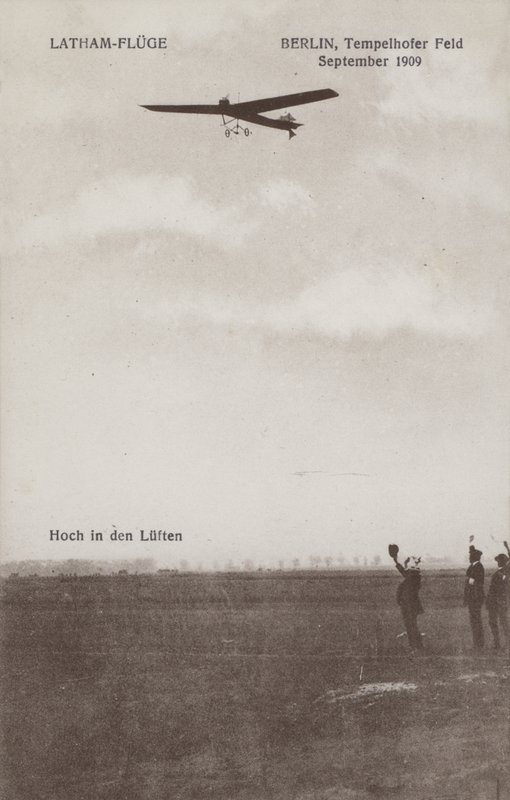 Ranskalainen lentäjä Hubert Latham lentää Tempelhofin lentokentän yli, Berliini, syyskuu 1909 (m/v kuva) tekijältä Photographer German