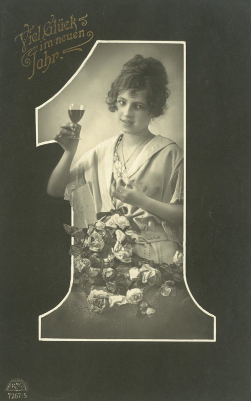 Uudenvuoden kortti, jossa tyttö tekee paahtoleipää (m/w kuva) tekijältä Photographer German