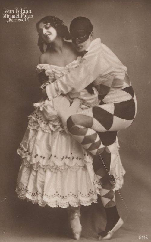 Venäläiset balettitanssijat Vera Fokina ja Michel Fokine Carnavalissa, c1910 (m/v kuva) tekijältä Photographer German