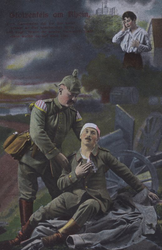 Stolzenfelsin linna Rein-joella, saksalainen isänmaallinen sotilaallinen postikortti (värillinen kuva) tekijältä Photographer German