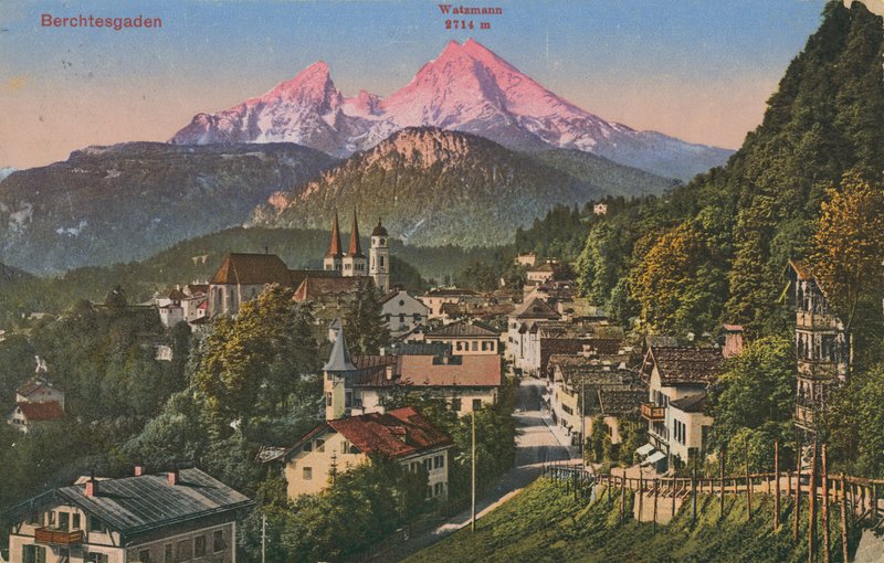 Watzmann-vuori Berchtesgadenissa, Saksassa. Vuonna 1913 lähetetty postikortti. tekijältä Photographer German