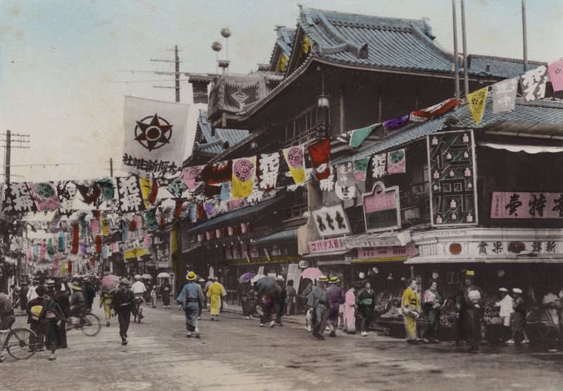 Japani, n. 1912: Dohtonbori, Theatre Street, Osaka (kuva) tekijältä Photographer Japanese