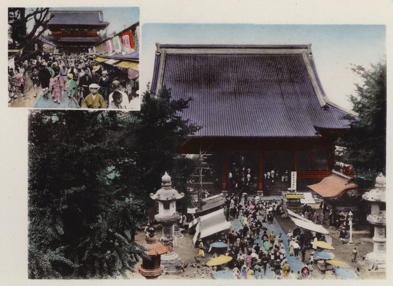 Japani, n. 1912: Kwannonin temppeli ja sen maaperä sekä erilaisia esityksiä Asakusa Parkissa, Tokiossa (kuva) tekijältä Photographer Japanese