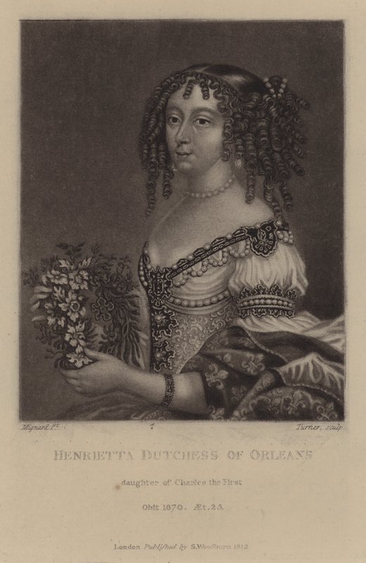 Henrietta, Orleansin herttuatar, kuningas Kaarle I:n tytär (mezzotint) tekijältä Pierre (after) Mignard