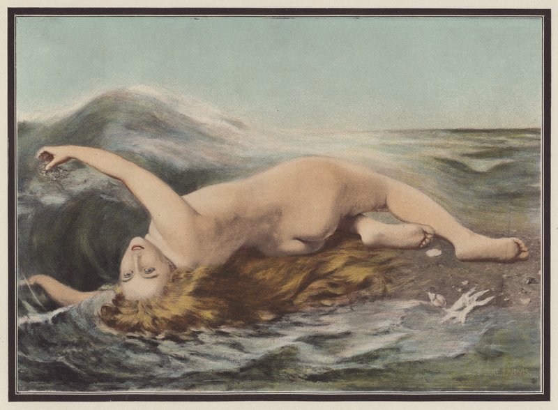 Undine leikkii aaltojen kanssa (väri litho) tekijältä Pierre Dupuis
