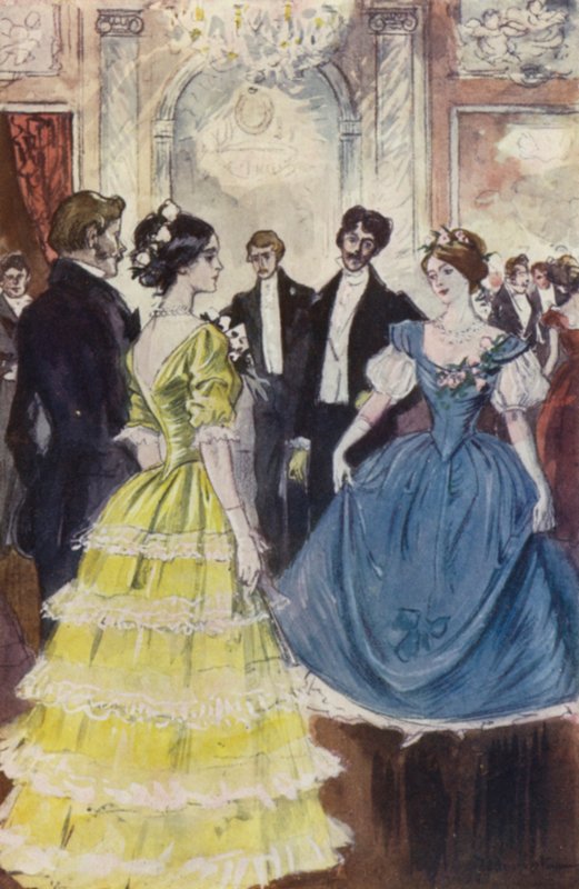 Huomasin Margueriten tanssivan Comte de N:n kanssa (värilitho) tekijältä Pierre Georges Jeanniot