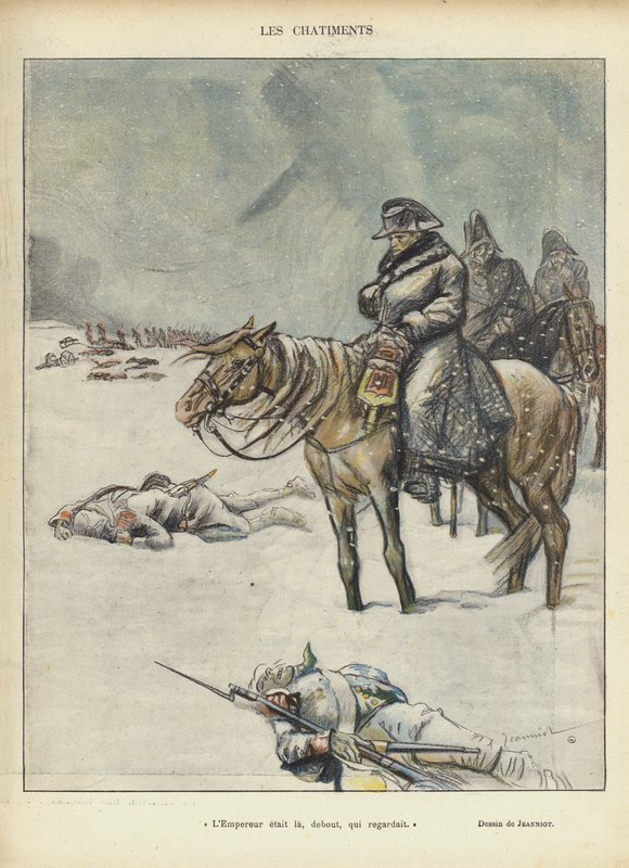 Napoleon vetäytymässä Moskovasta, kuvitus Le Rirelle tekijältä Pierre Georges Jeanniot