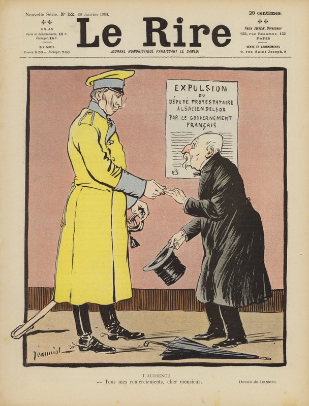 Satiiri Francesin hylkäämisestä Alsacen Saksalle. Kuvitus Le Rirelle tekijältä Pierre Georges Jeanniot