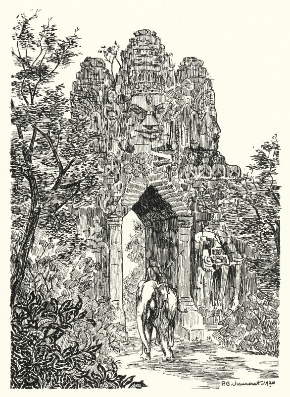Angkor-Thomin pohjoinen portti (kaiverrus) tekijältä Pierre Jeannerat de Beerski