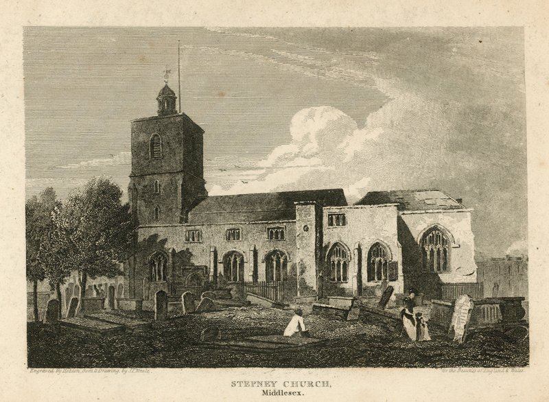 Stepney Church, Lontoo (kaiverrus) tekijältä Pieter Jansz. Quast