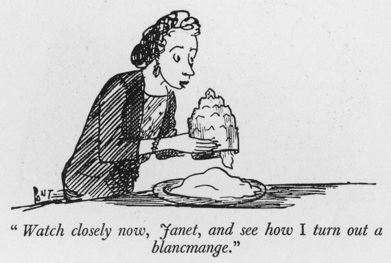 "Katso nyt tarkkaan, Janet, ja katso kuinka minusta tulee blancmange" (litho) tekijältä Pont