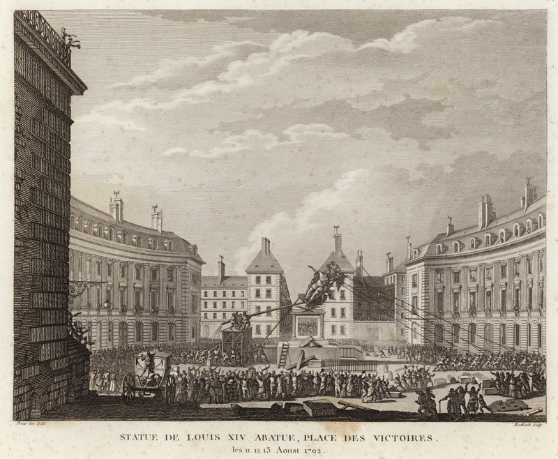Ludvig XIV:n patsas purettiin Place des Victoires -aukiolle tekijältä Prieur