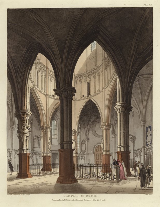 Temppelin kirkko tekijältä Pugin and Rowlandson