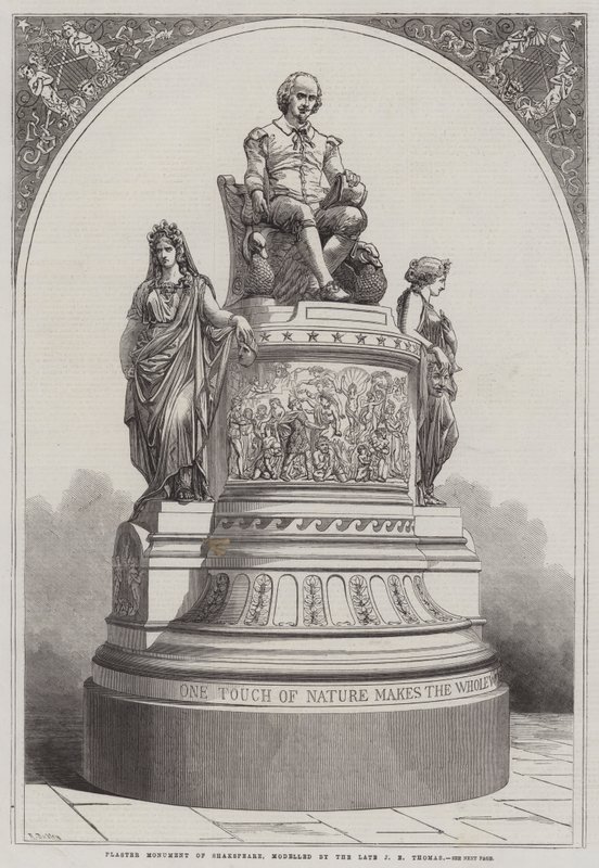 Shakespearen kipsimonumentti, edesmenneen J E Thomasin mallinta tekijältä R. Dudley