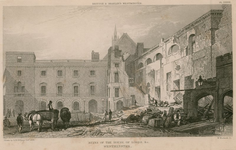 House of Lordsin rauniot, Westminster, Lontoo tekijältä R. W. Billings