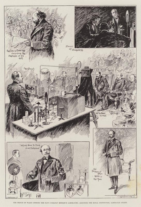 Walesin prinssi avaa Davy-Faraday Research Laboratoryn, joka on kuninkaallisen instituutin vieressä, Albemarle Street tekijältä Ralph Cleaver
