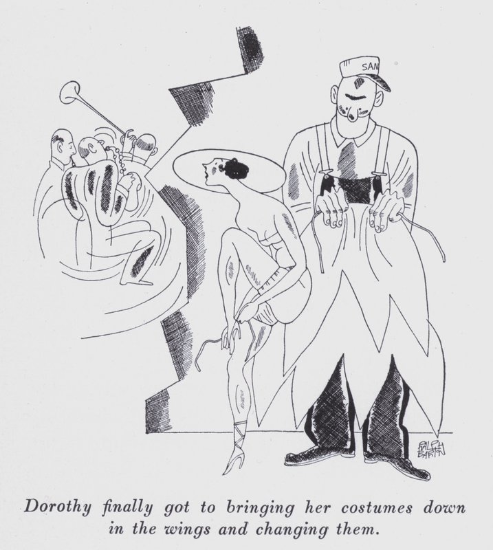 Kuvitus Anita Loosin (litho) kappaleeseen "Mutta herrat naimisiin brunettien kanssa" tekijältä Ralph Barton