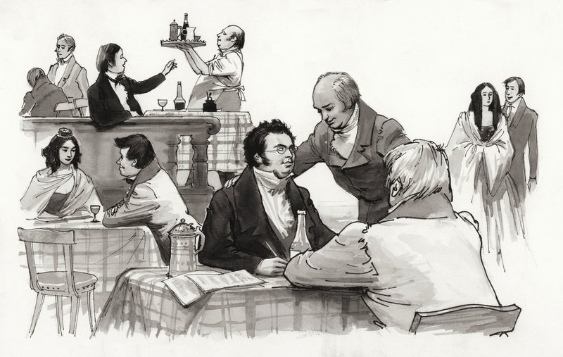 Schubert ja ystävät (guassi paperille) tekijältä Ralph Bruce