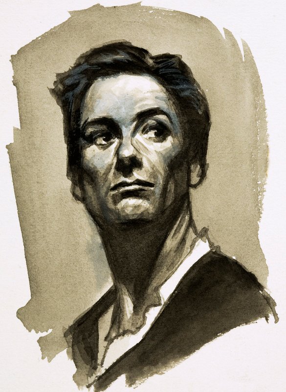 Sir John Gielgud Hamletina (guassi paperille) tekijältä Ralph Bruce