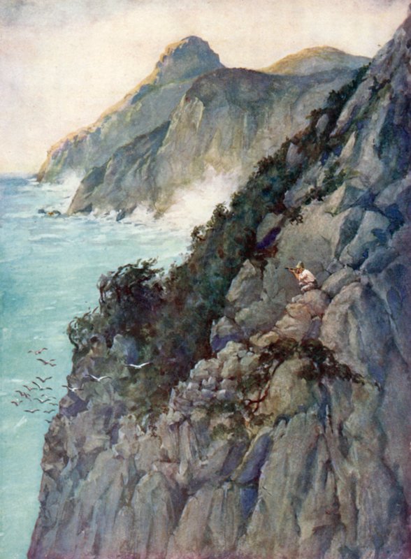 Kuvitus Robinson Crusoelle Daniel Defoe (väri litho) tekijältä Ralph Noel Pocock
