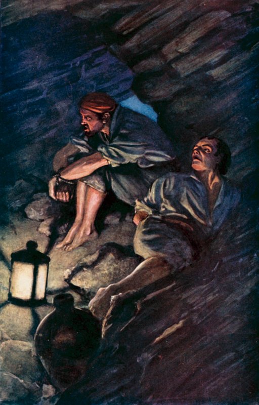 Kuvitus Robinson Crusoelle Daniel Defoe (väri litho) tekijältä Ralph Noel Pocock