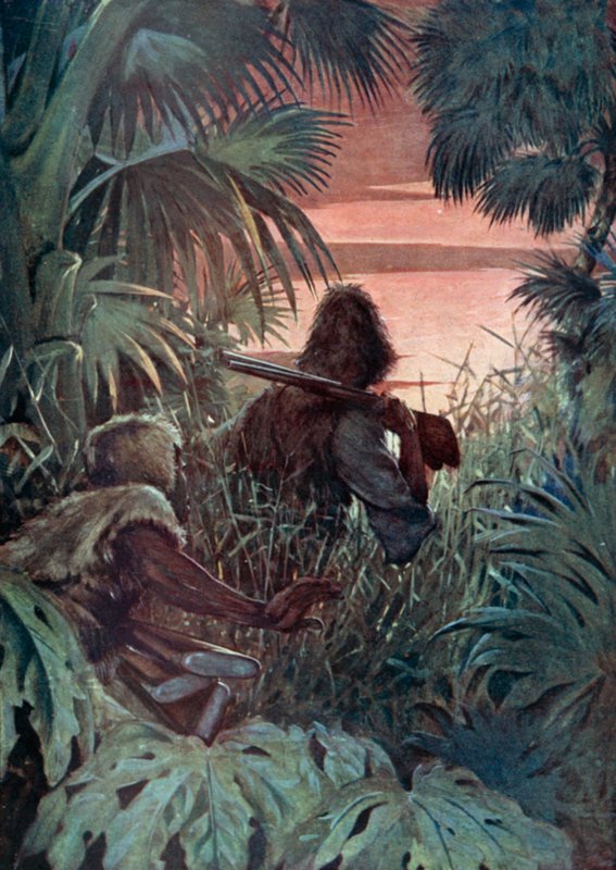 Kuvitus Robinson Crusoelle Daniel Defoe (väri litho) tekijältä Ralph Noel Pocock
