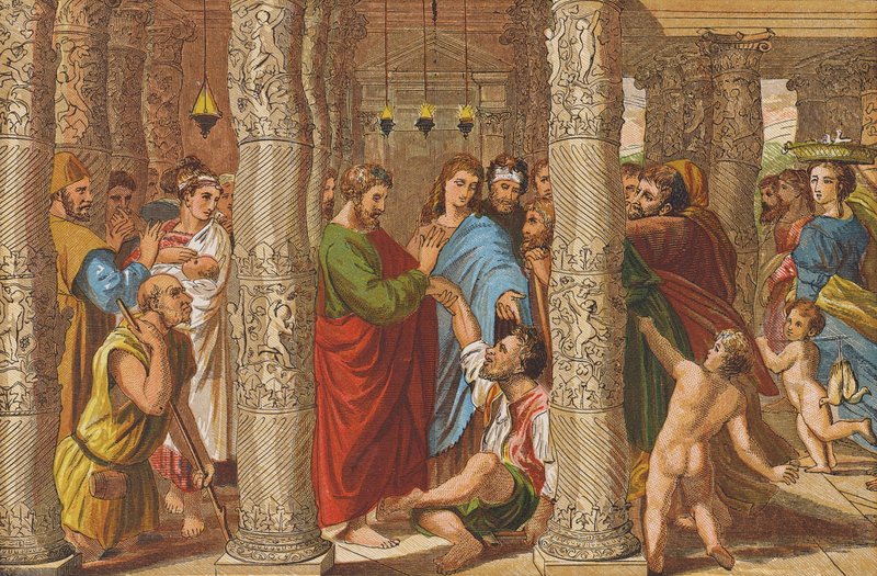 Ontuvan miehen parantaminen (värilitografia) tekijältä Raphael (1483 1520) (after)