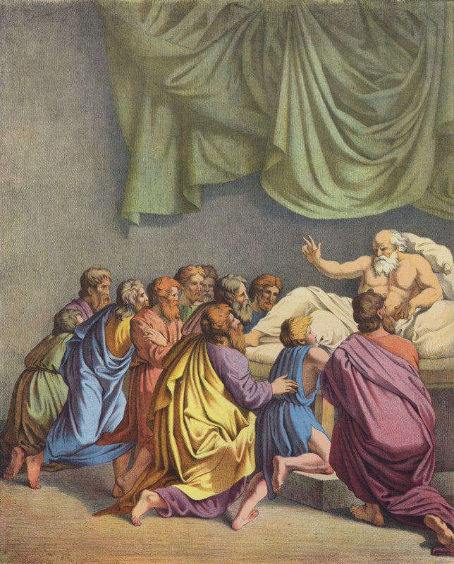 Jaakob siunaa lapsiaan (väri litho) tekijältä after Raphael