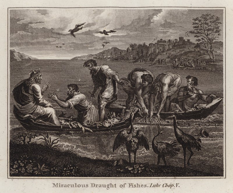 Rafael-sarjakuva: Miraculous Draft of Fishes, Luke, Chap V (kaiverrus) tekijältä after Raphael