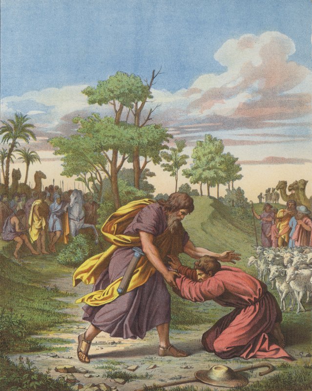 Jaakobin ja Esaun sovinto (väri lito) tekijältä after Raphael