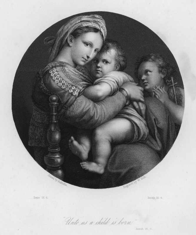 Pyhä perhe, Jesaja IX, 6 (kaiverrus) tekijältä after Raphael
