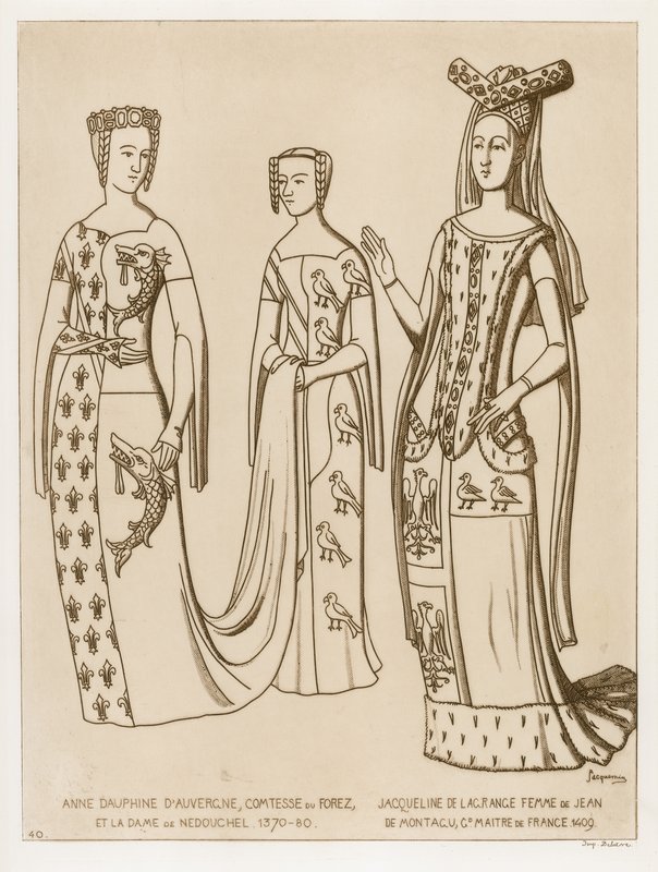 Anne Dauphine, Forezin kreivitär ja Nedouchelin rouva, 1370-80. Jacqueline de Lagrange, Ranskan mestarin Jean de Montagun vaimo, 1409. tekijältä Raphael Jacquemin