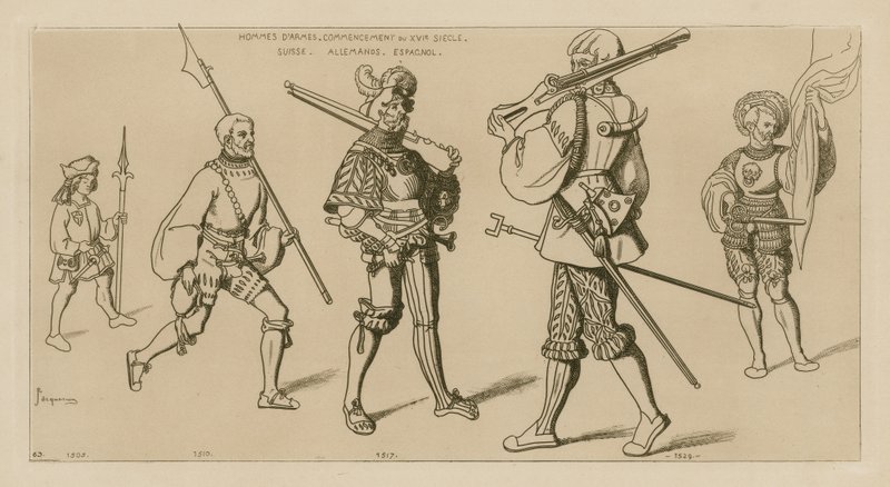 Miehet aseiden ääressä, 1500-luvun alku tekijältä Raphael Jacquemin