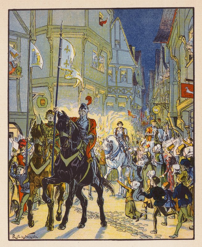 Entree De Jeanne A Orleans (värilitografia) tekijältä Raymond de la Neziere