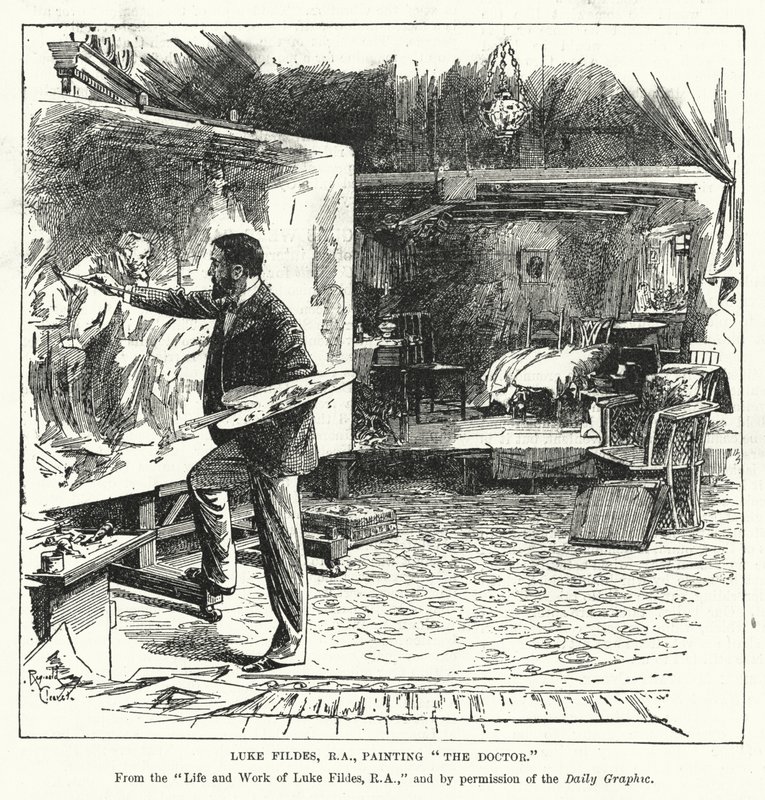 Luke Fildes, RA, maalaus Tohtori (litografia) tekijältä Reginald Thomas Cleaver