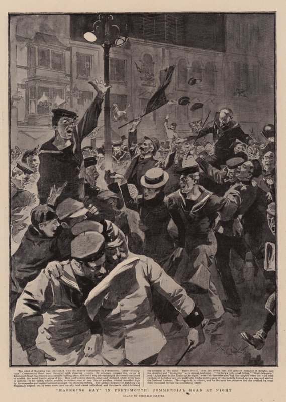 "Mafeking Day" Portsmouthissa, Commercial Road yöllä (litografia) tekijältä Reginald Thomas Cleaver