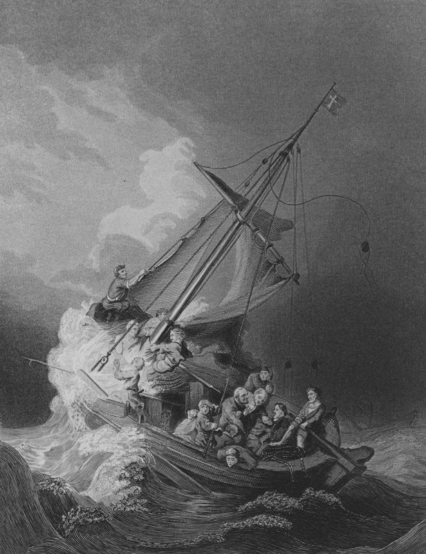 Kristus myrskyssä (kaiverrus) tekijältä Rembrandt Harmensz. van Rijn (after)