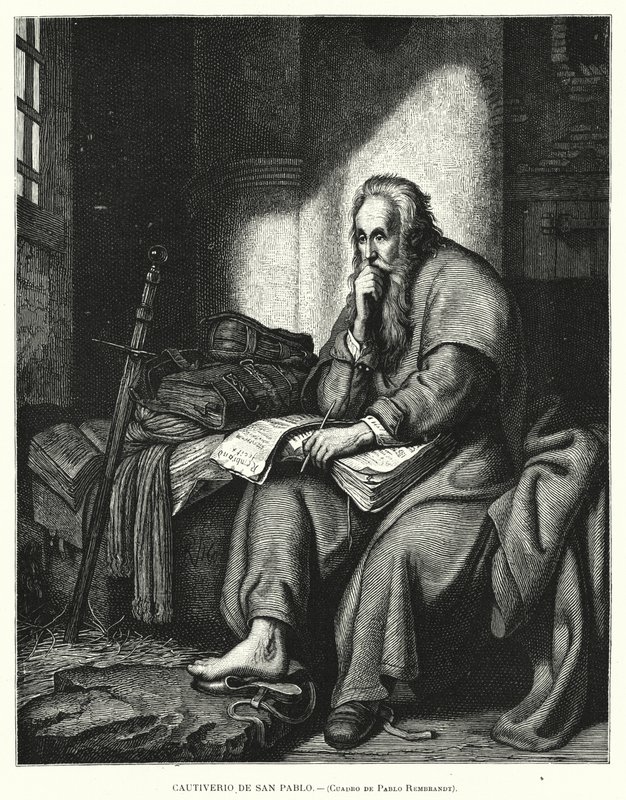 Pyhä Paavali vankilassa (litho) tekijältä Rembrandt Harmensz. van Rijn (after)