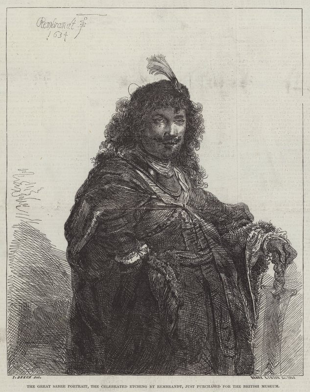 Suuri sapelimuotokuva, juhlittu etsaus tekijältä Rembrandt van Rijn
